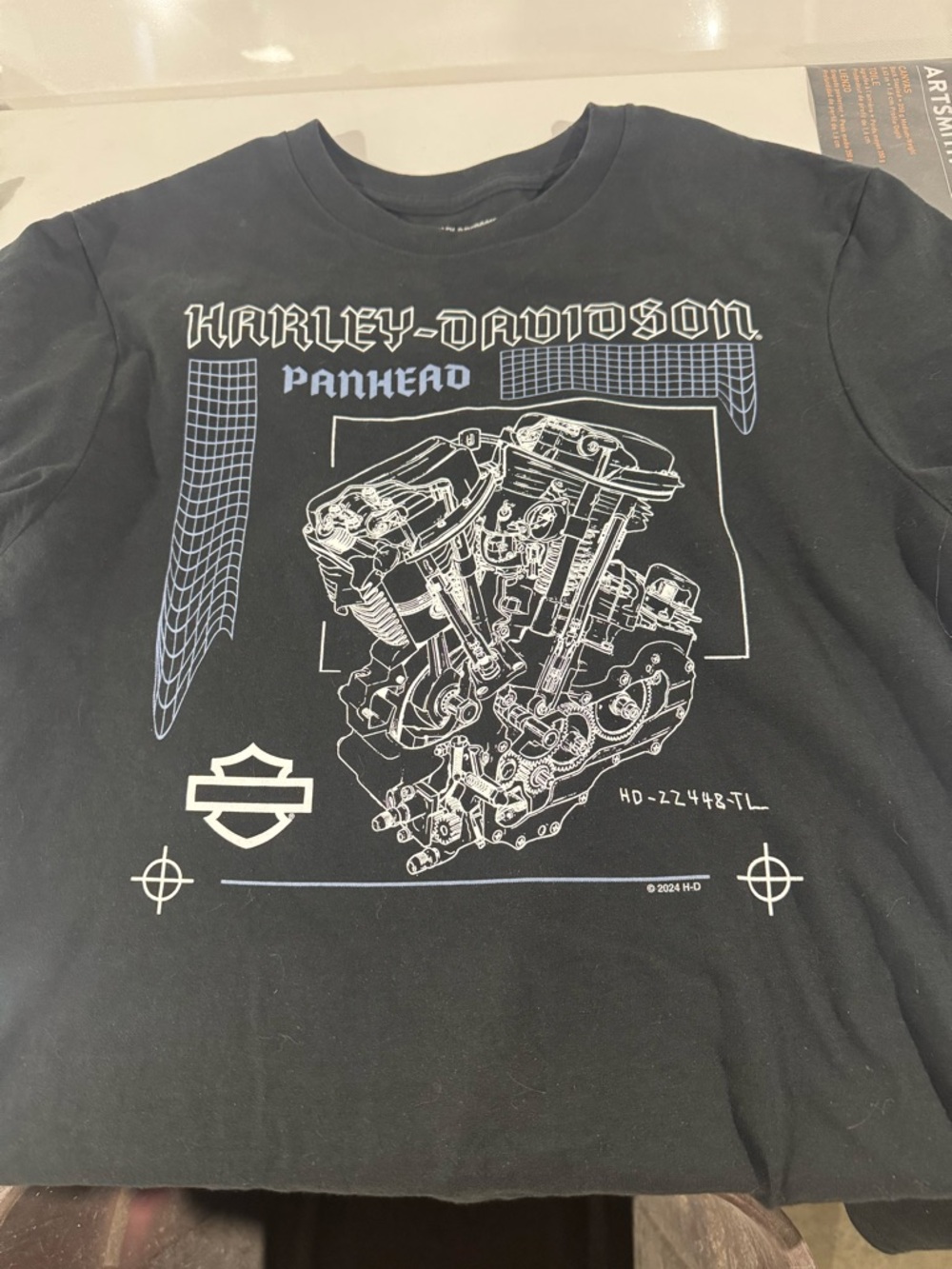 Harley-Davidson Black Short-Sleeve Panhead Engine Graphic Tee with Blue Accents
